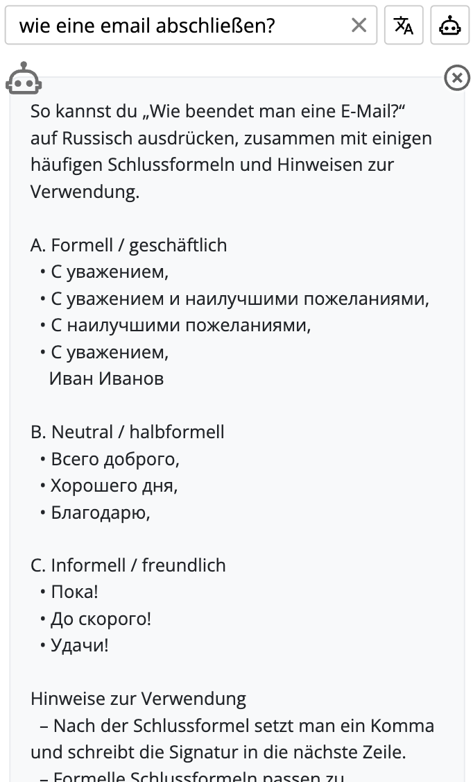 Screenshot der AI-Suche auf OpenRussian