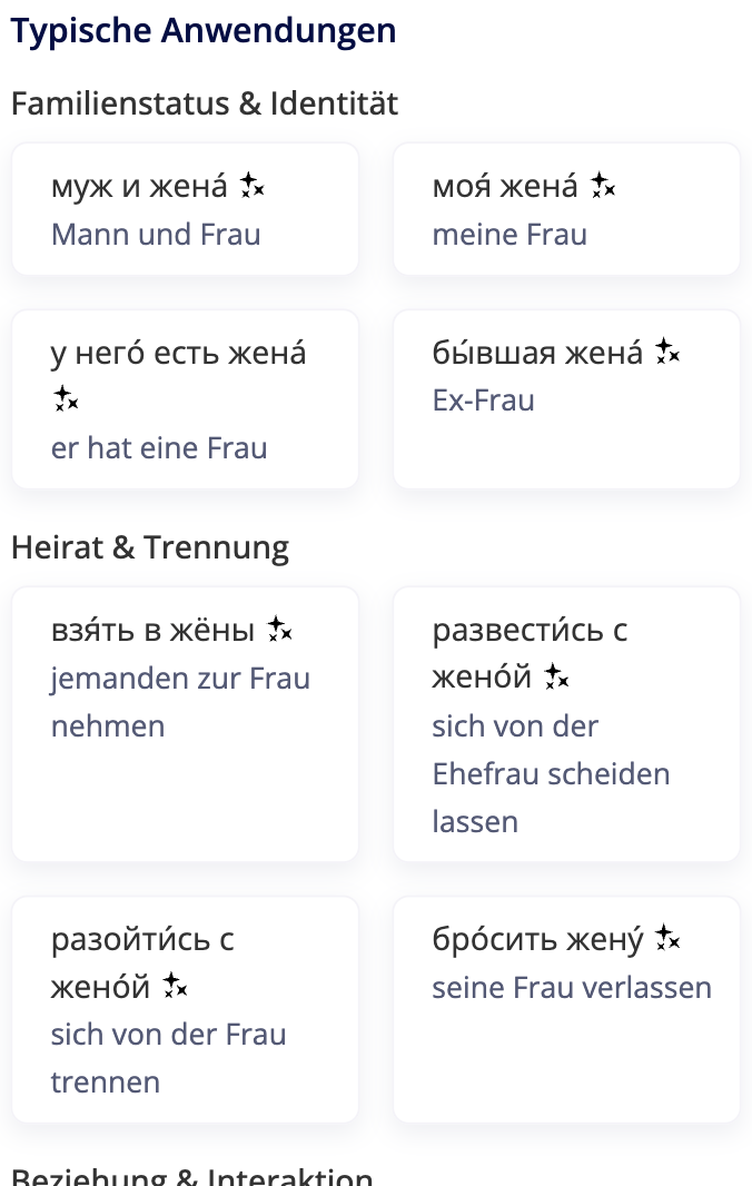 Screenshot typischer Anwendungen auf OpenRussian
